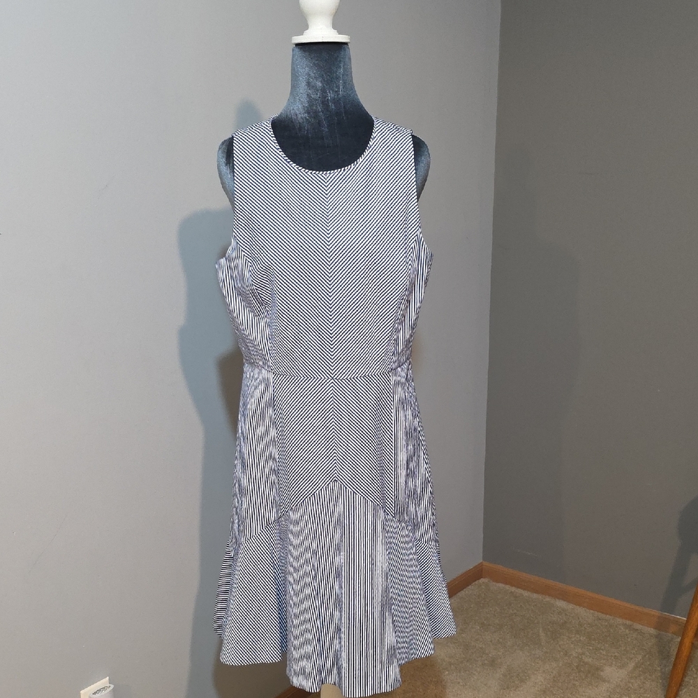 J. Crew Navy & White Striped Asymmetrical Fit‎ & Flare Dress | Size 10